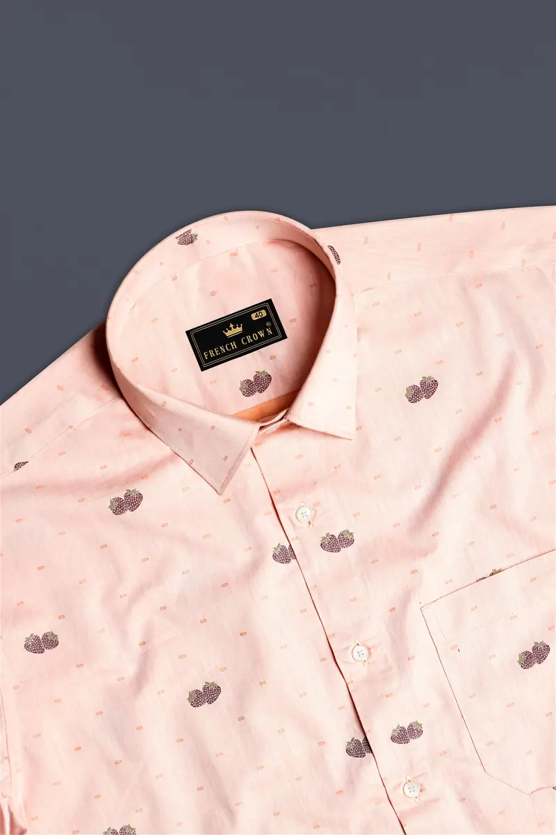 Tropical Harmony-Melon Peach Strawberry Butta Jacquard Textured Premium Cotton Dress Shirt 4