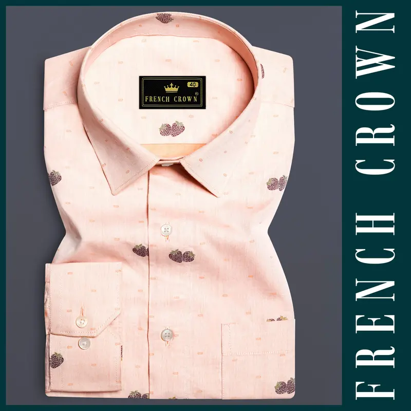 Tropical Harmony-Melon Peach Strawberry Butta Jacquard Textured Premium Cotton Dress Shirt 5