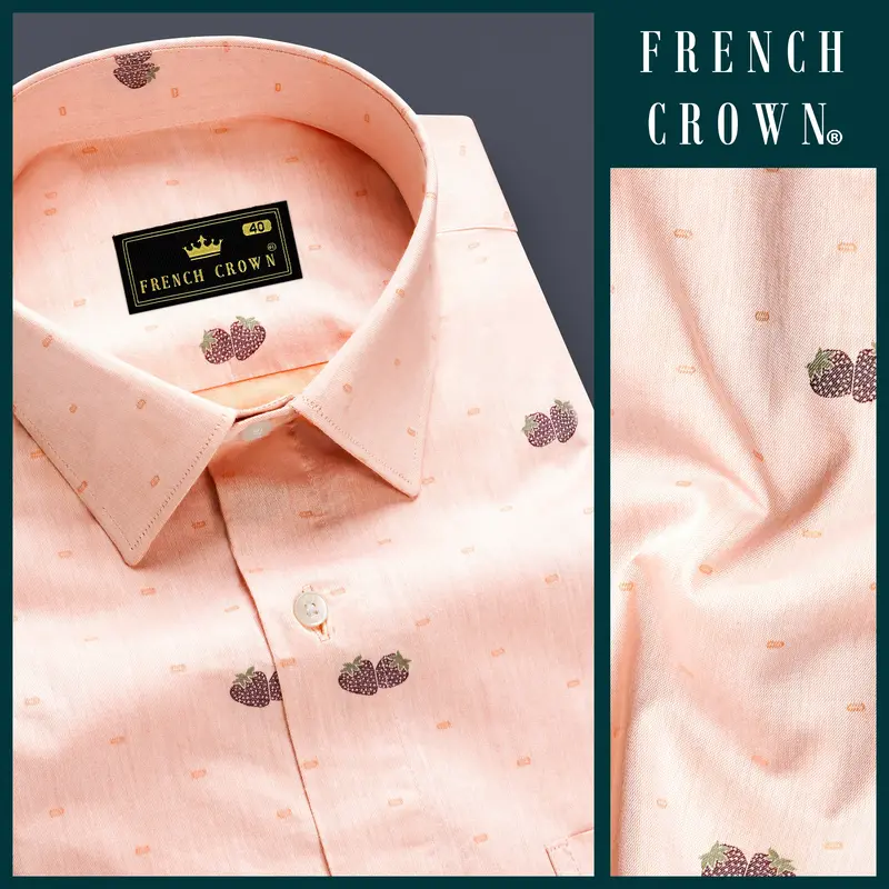 Tropical Harmony-Melon Peach Strawberry Butta Jacquard Textured Premium Cotton Dress Shirt 8