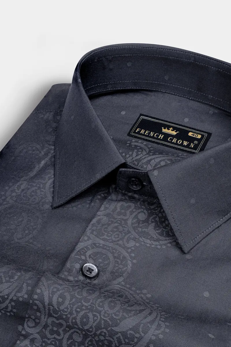 Trout Gray Paisley Jacquard Textured Premium Giza Cotton Shirt 1