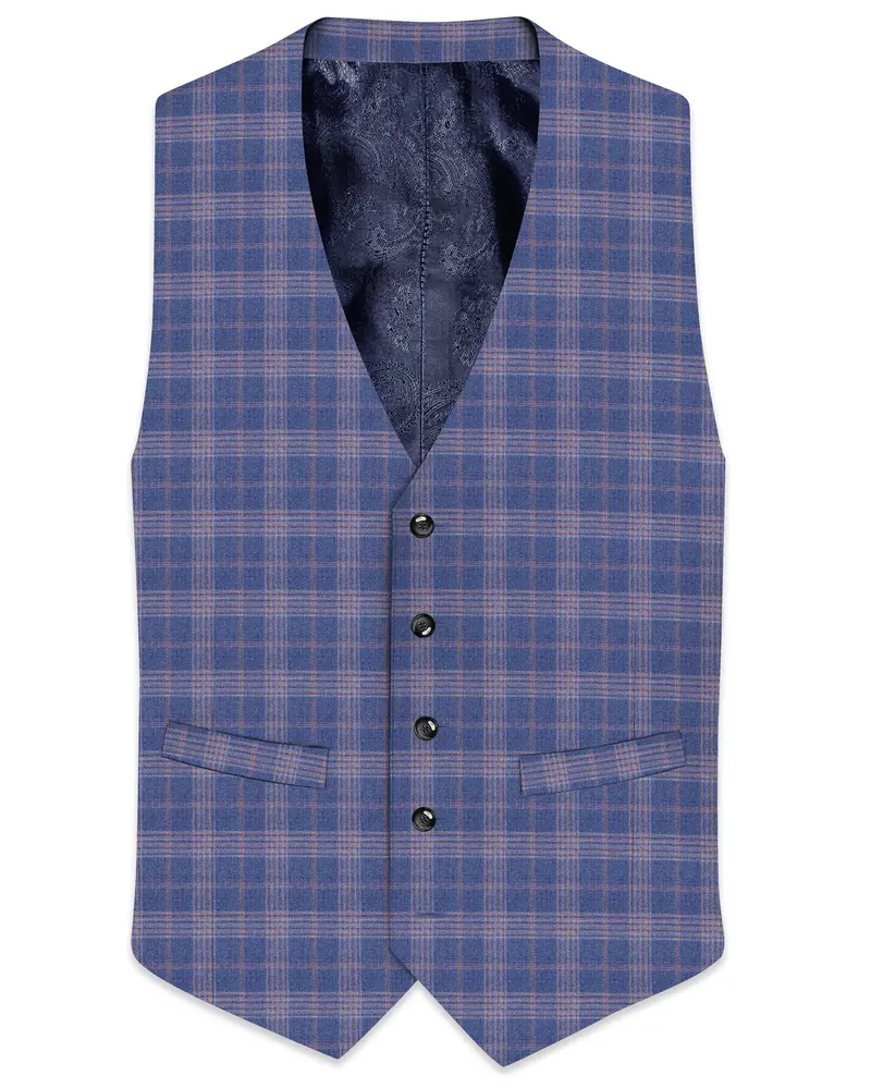 Trout Gray Super Fine Checkered Wool Rich Waistcoat 1