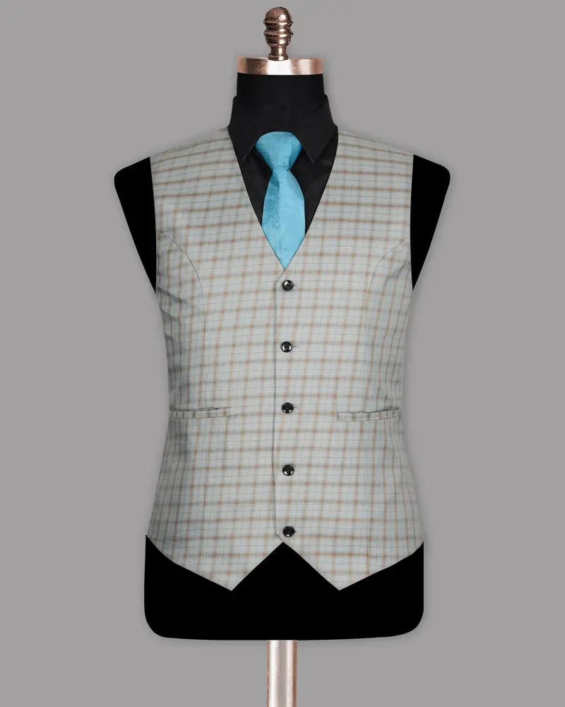 Trout Grey Checked Wool Rich Waistcoat 2