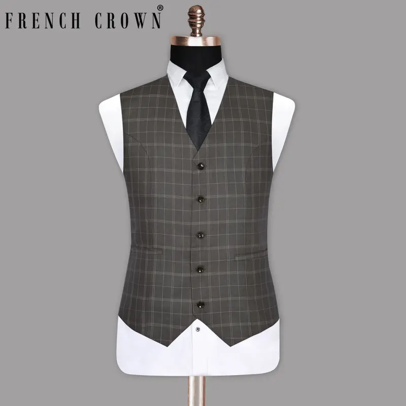 Trout Grey Windowpane Pure Wool  Waistcoat 1