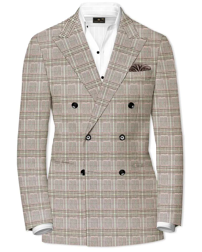 Truffle-Cafe Noir Brown Plaid Wool Rich Double Breasted Blazer 1