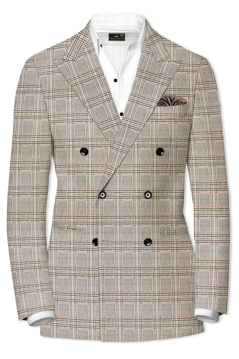 Truffle-Cafe Noir Brown Plaid Wool Rich Double Breasted Blazer 2