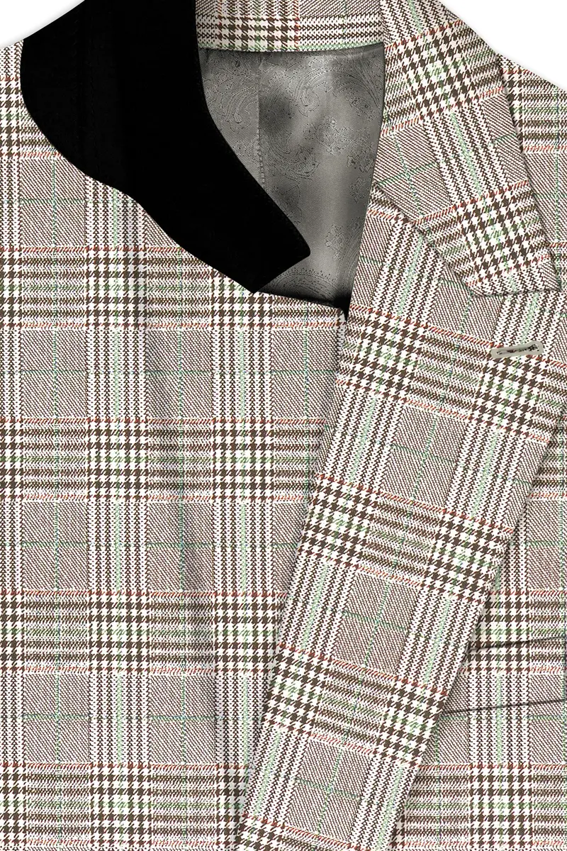 Truffle-Cafe Noir Brown Plaid Wool Rich Double Breasted Blazer 4
