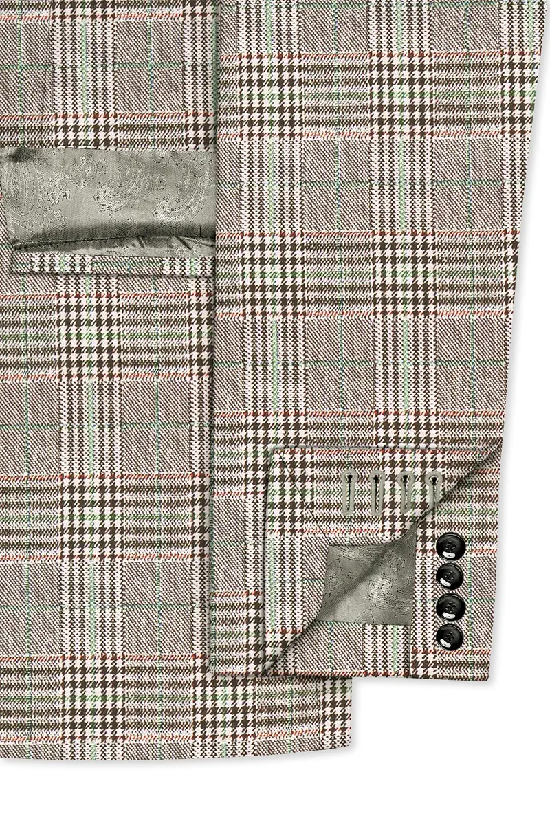 Truffle-Cafe Noir Brown Plaid Wool Rich Double Breasted Blazer 6