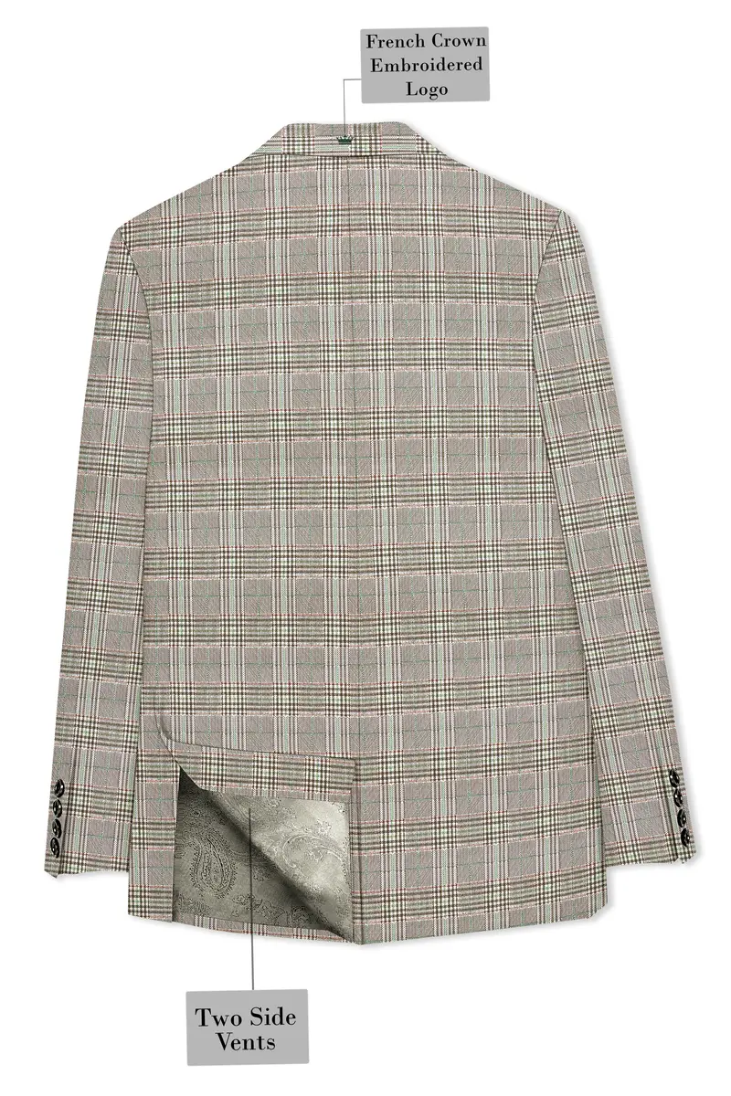 Truffle-Cafe Noir Brown Plaid Wool Rich Double Breasted Blazer 8