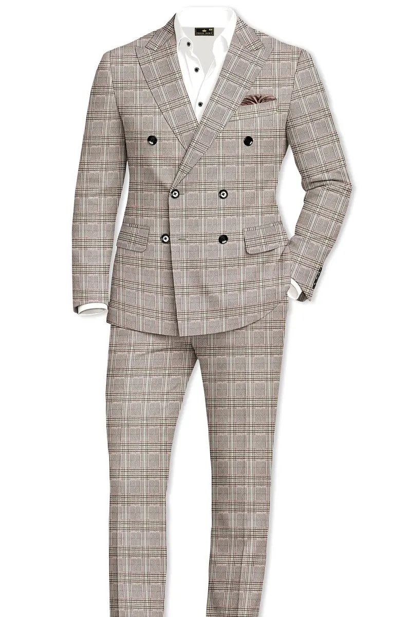 Truffle-Cafe Noir Brown Plaid Wool Rich Double Breasted Blazer 9