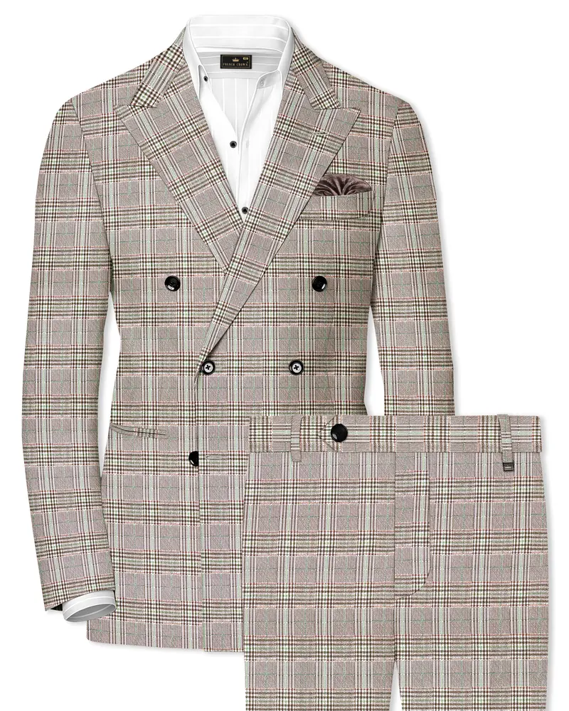 Truffle-Cafe Noir Brown Plaid Wool Rich Double Breasted Suit 1