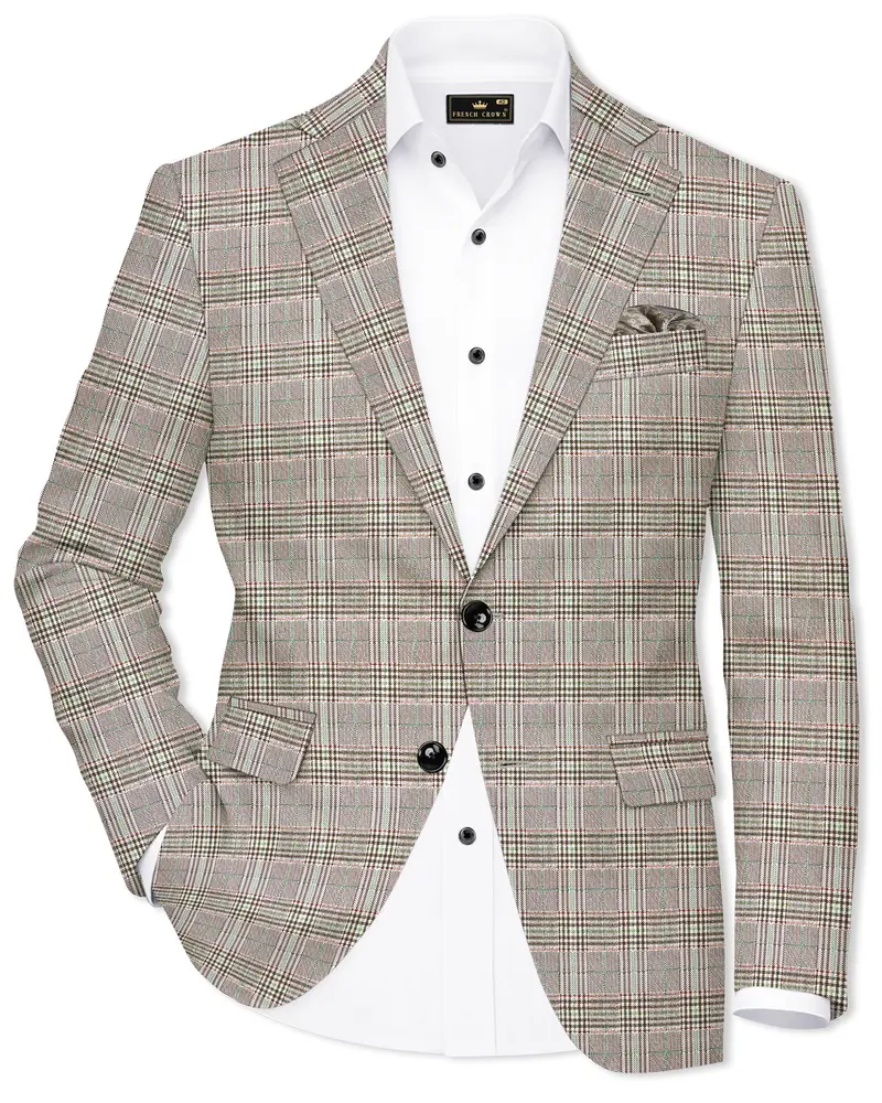Truffle-Cafe Noir Brown Plaid Wool Rich Single Breasted Blazer 1