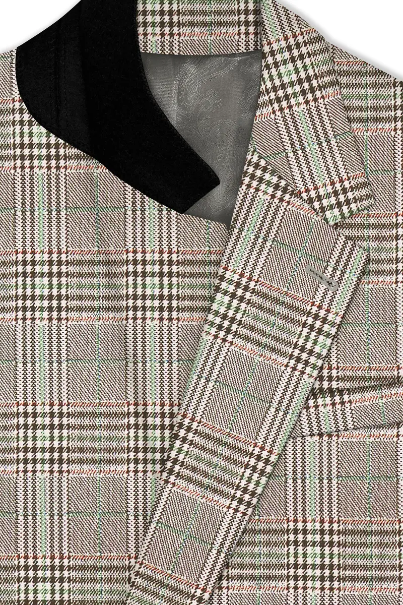 Truffle-Cafe Noir Brown Plaid Wool Rich Single Breasted Blazer 4