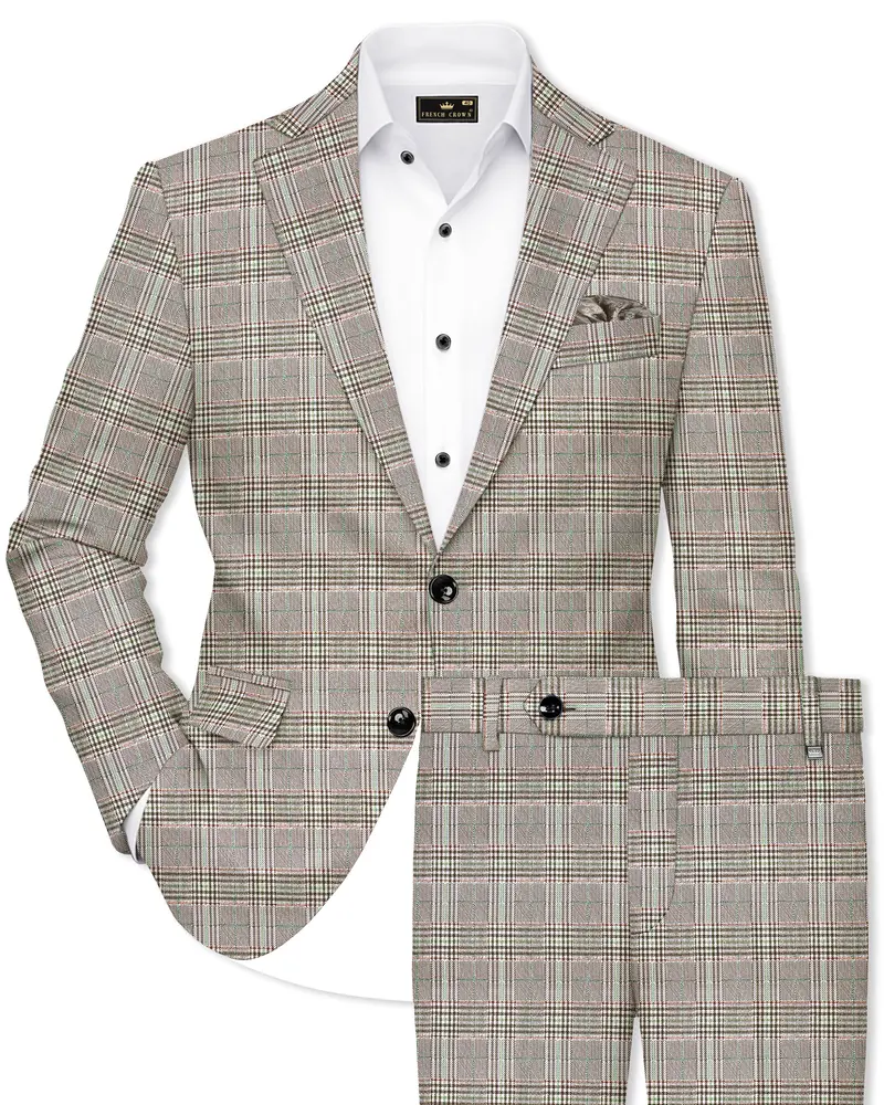 Truffle-Cafe Noir Brown Plaid Wool Rich Single Breasted Suit 1
