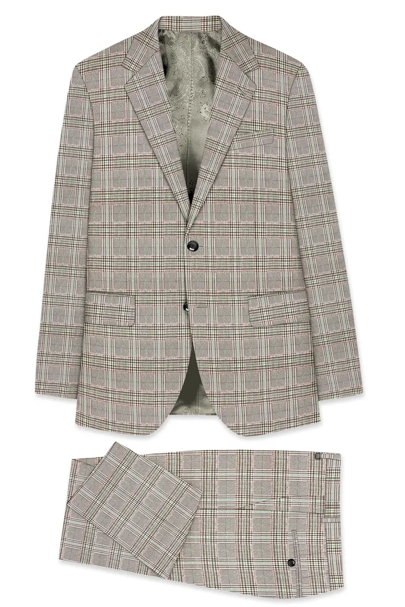 Truffle-Cafe Noir Brown Plaid Wool Rich Single Breasted Suit 11