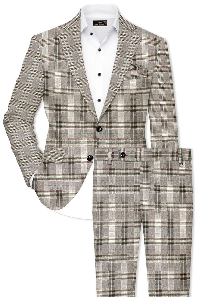 Truffle-Cafe Noir Brown Plaid Wool Rich Single Breasted Suit 2