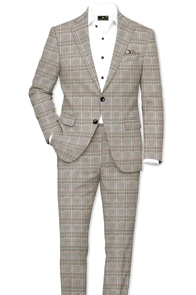 Truffle-Cafe Noir Brown Plaid Wool Rich Single Breasted Suit 4