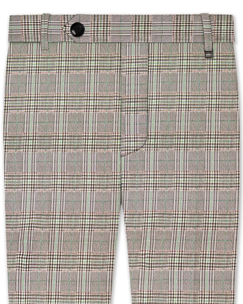Truffle-Cafe Noir Brown Plaid Wool Rich Stretchable Waistband Pant 1