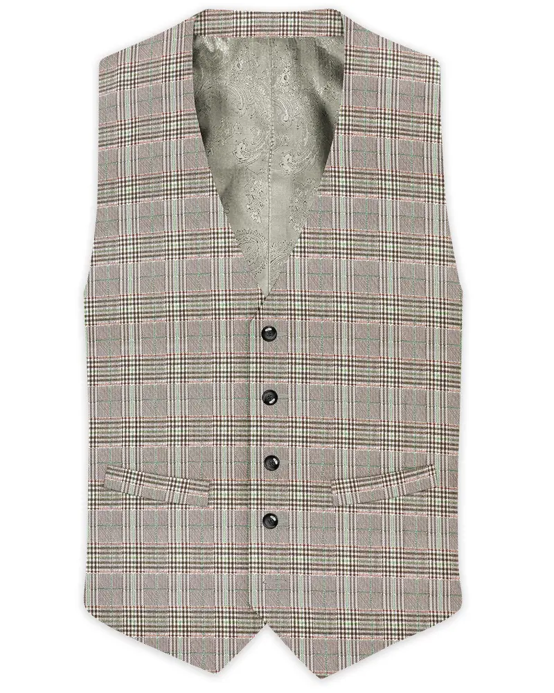Truffle-Cafe Noir Brown Plaid Wool Rich Waistcoat 1