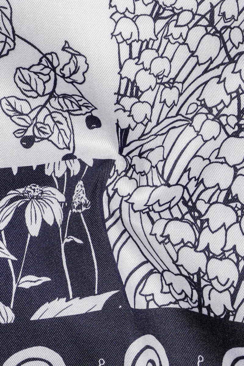 Tuatara Gray And White Floral Printed Twill Premium Cotton Kurta Shirt 3