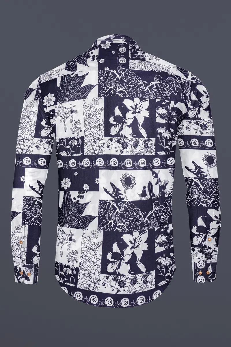 Tuatara Gray And White Floral Printed Twill Premium Cotton Kurta Shirt 7