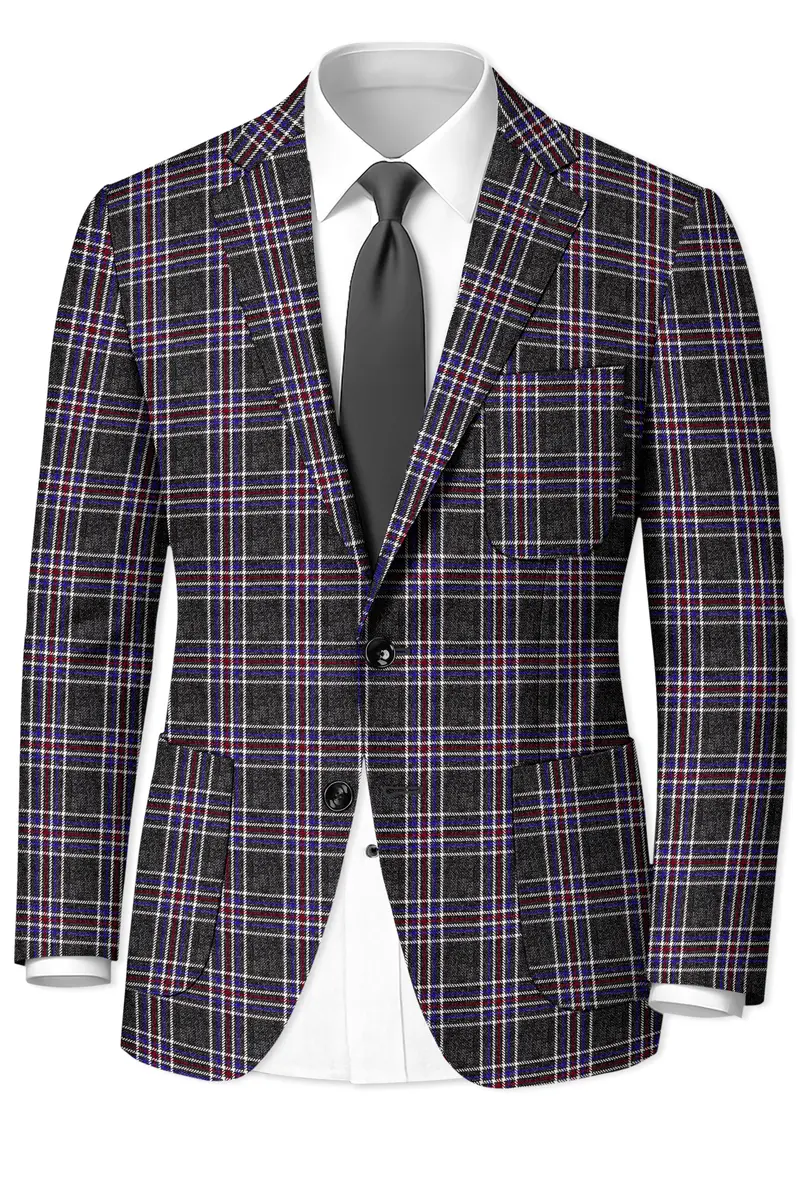 Tuatara Gray Multicolour Plaid Tweed Blazer 2