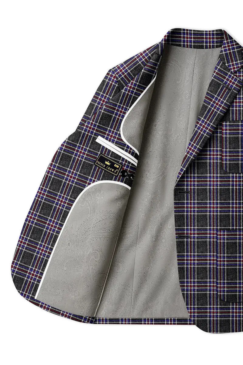 Tuatara Gray Multicolour Plaid Tweed Blazer 5