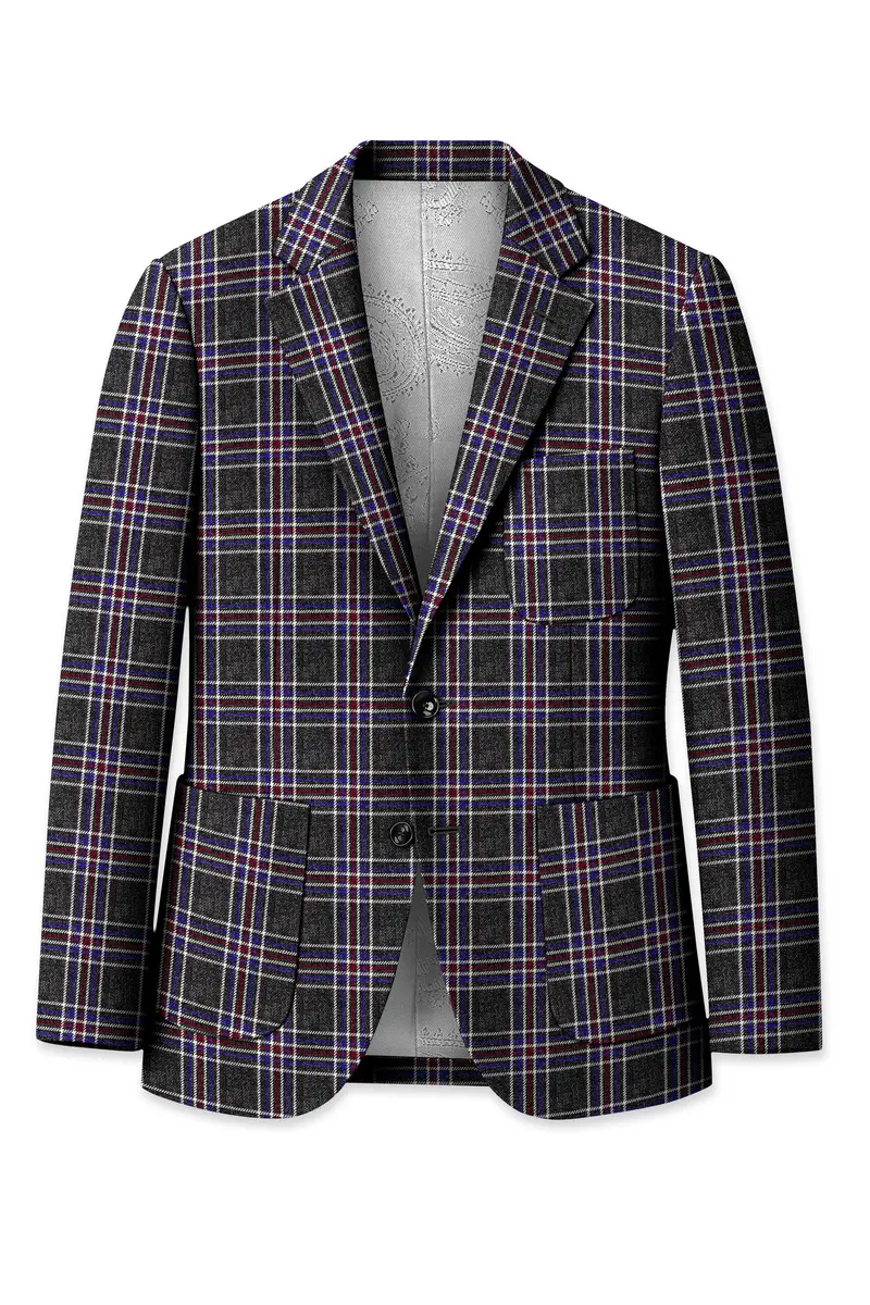 Tuatara Gray Multicolour Plaid Tweed Blazer 7