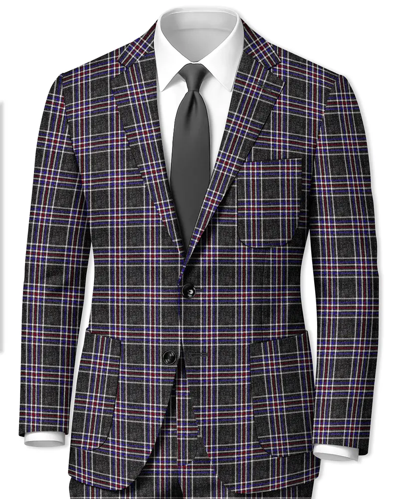 Tuatara Gray Multicolour Plaid Tweed Suit 1