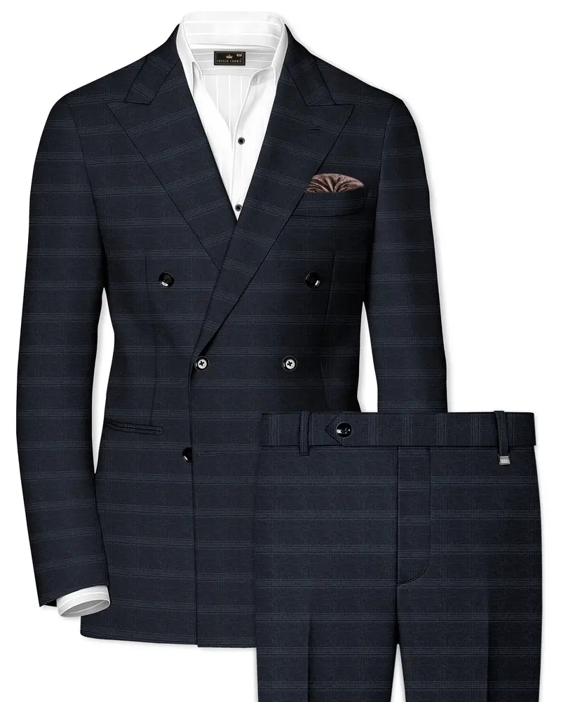 Tuatara Gray Plaid Double Breasted Suit 1