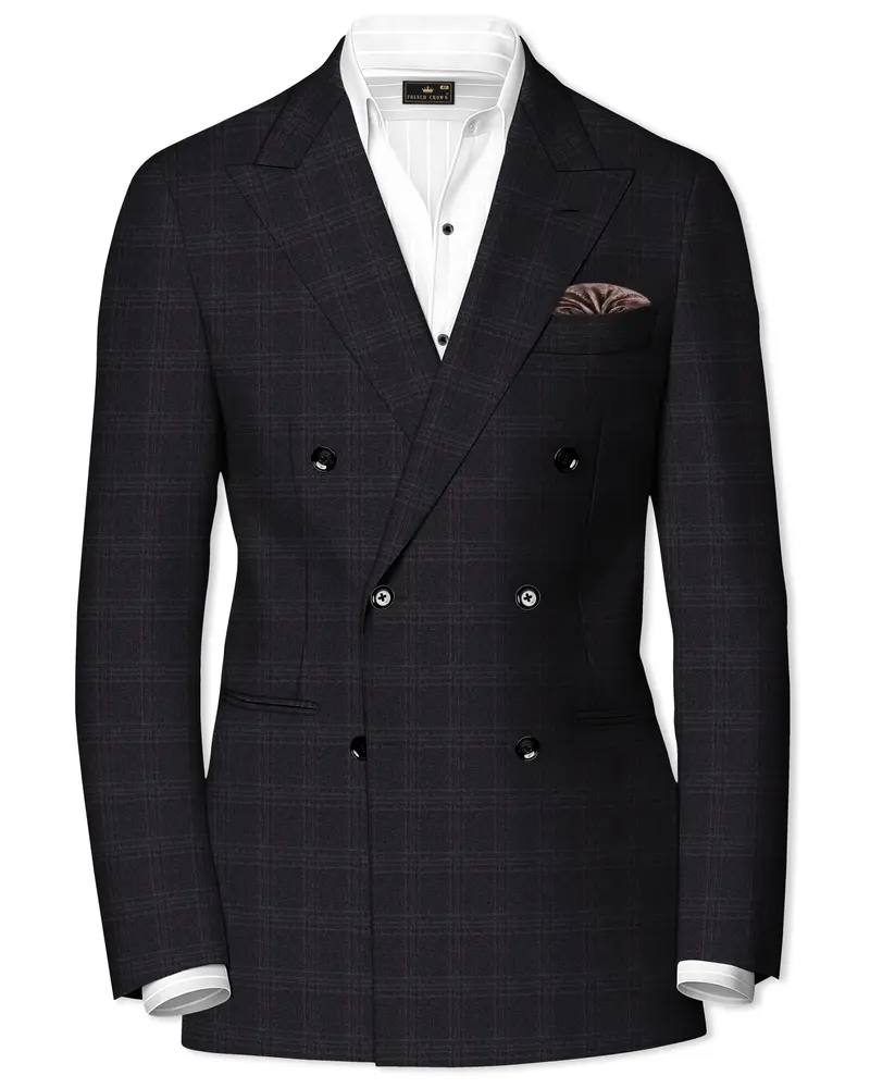 Tuatara Gray Subtle Windowpanew Double Breasted Blazer 1