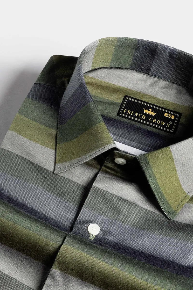 Tuatara Green And Oslo Gray Multicolour Subtle Sheen Super Soft Premium Cotton Shirt 1