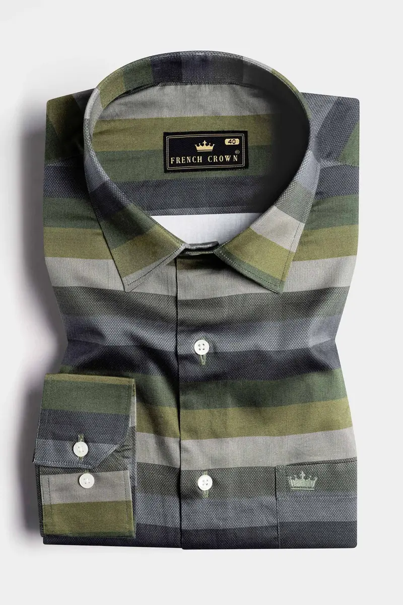 Tuatara Green And Oslo Gray Multicolour Subtle Sheen Super Soft Premium Cotton Shirt 3