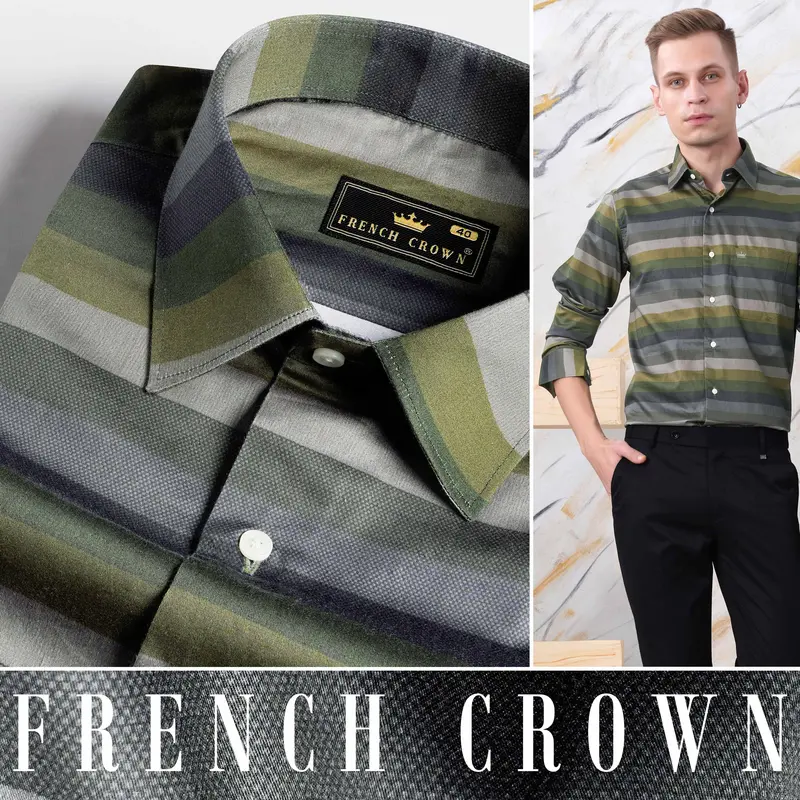 Tuatara Green And Oslo Gray Multicolour Subtle Sheen Super Soft Premium Cotton Shirt 4