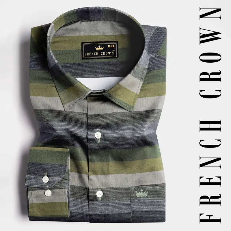 Tuatara Green And Oslo Gray Multicolour Subtle Sheen Super Soft Premium Cotton Shirt 7