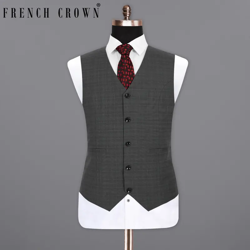 Tuatara Grey Windowpane Wool Rich Waistcoat 1