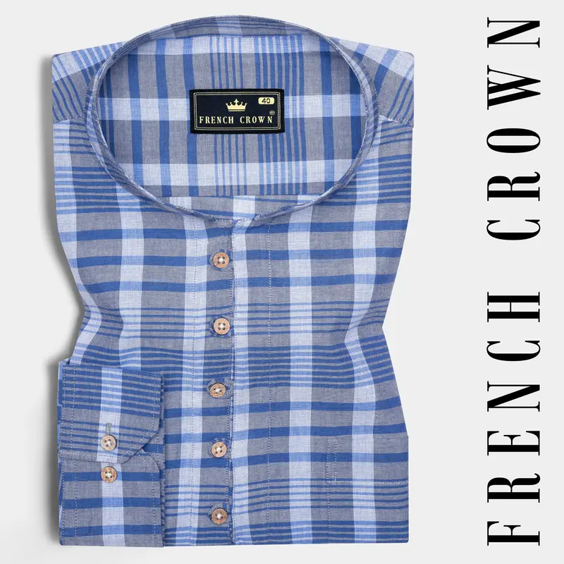 Tufts Blue And Cadet Blue Plaid Chambray Textured Premium Cotton Shirt 1