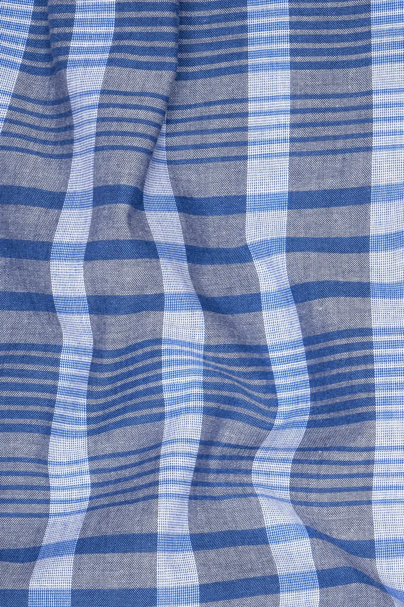 Tufts Blue And Cadet Blue Plaid Chambray Textured Premium Cotton Shirt 3