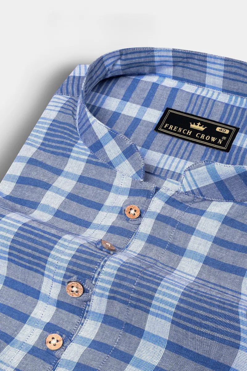 Tufts Blue And Cadet Blue Plaid Chambray Textured Premium Cotton Shirt 4
