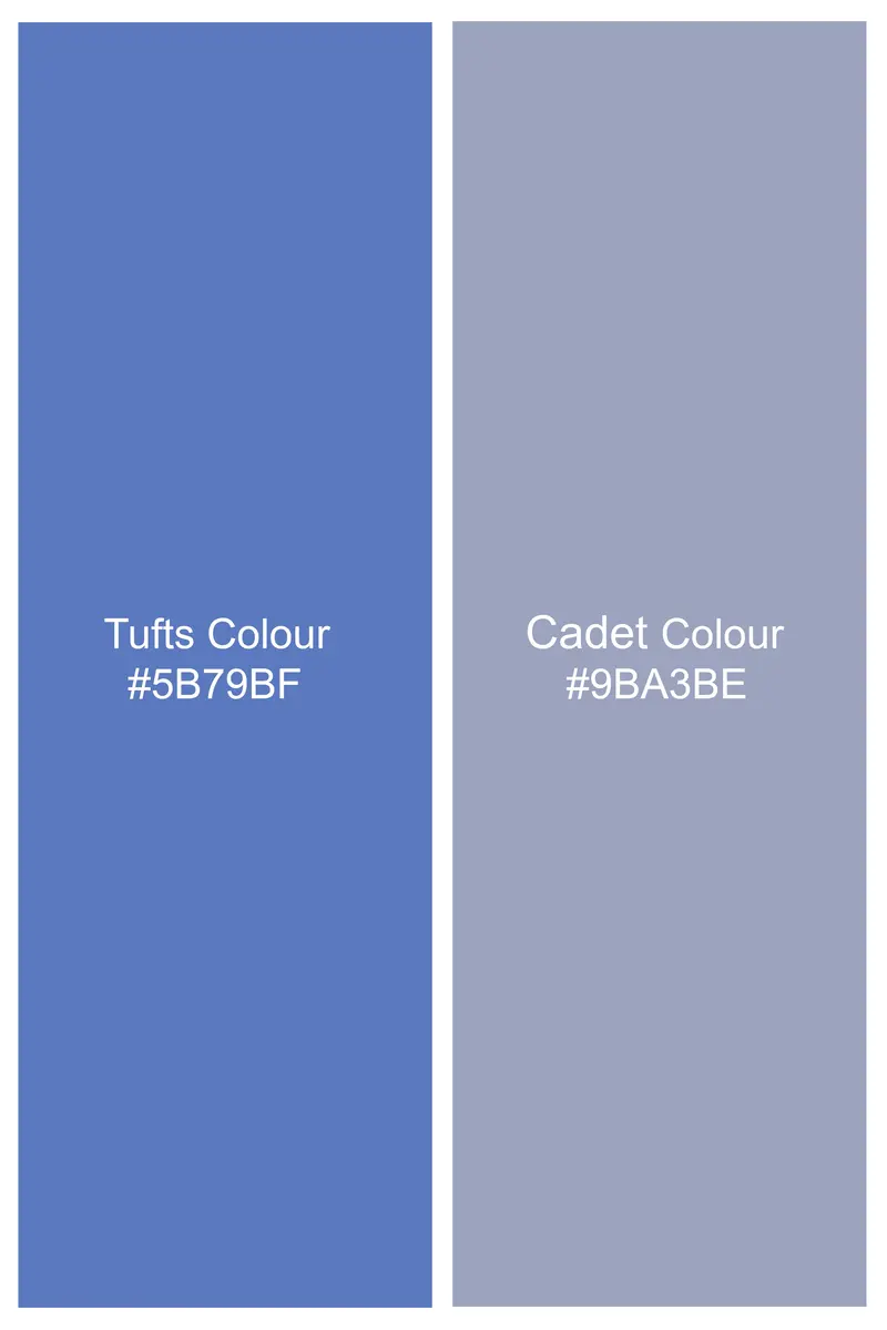 Tufts Blue And Cadet Blue Plaid Chambray Textured Premium Cotton Shirt 8