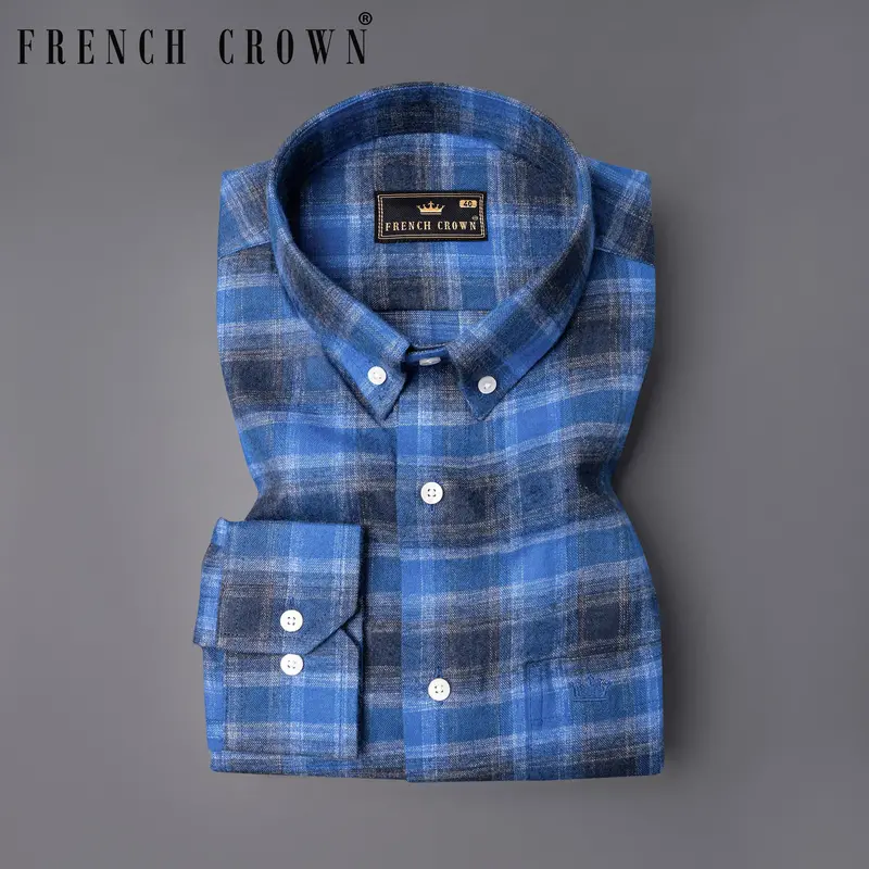 Tufts Blue And Cloud Burst Plaid Flannel Overshirt/Shacket 1