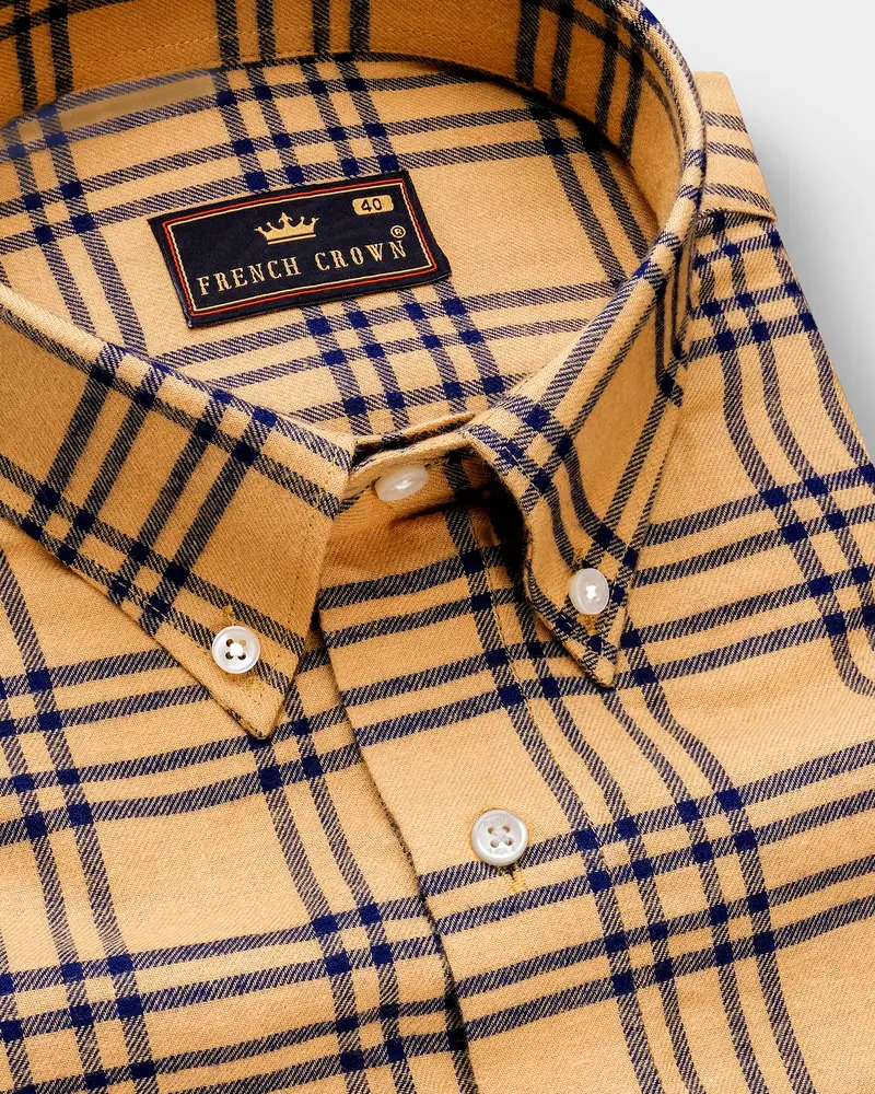 Tumbleweed Brown With Midnight Blue Twill Plaid Premium Cotton Shirt 1