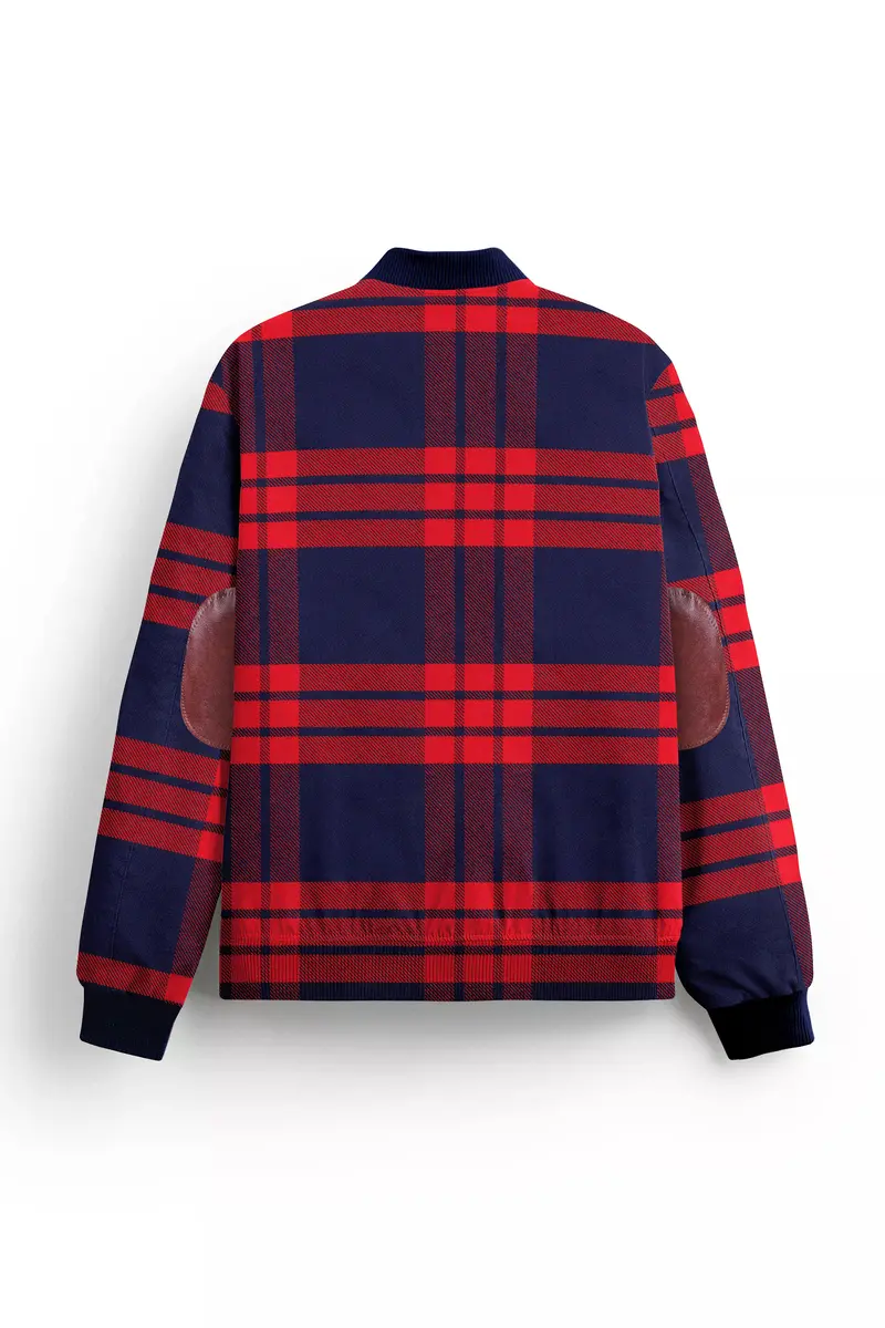 Tuna Blue And Crimson Red Checkered Flannel Bomber Jacket 4