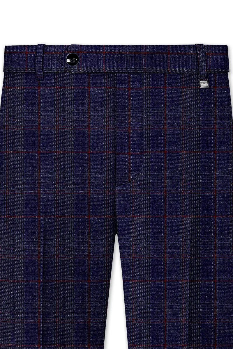 Tuna Blue Checkered Wool Blend Double Breasted Suit 12
