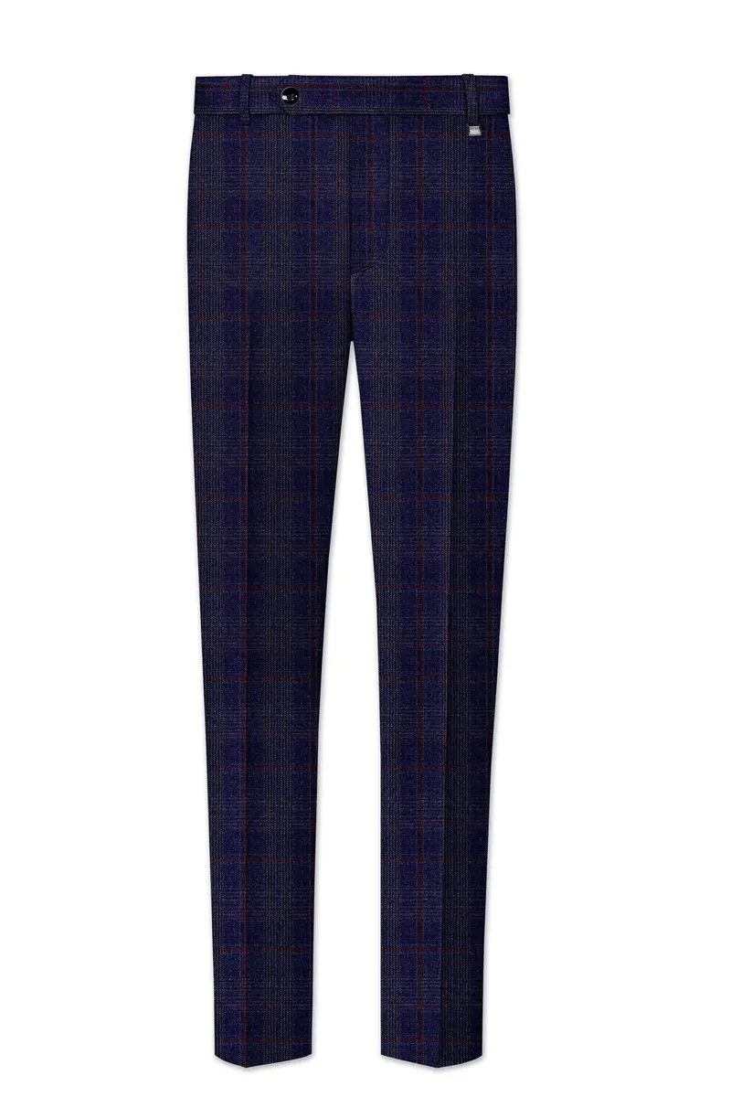 Tuna Blue Checkered Wool Blend Double Breasted Suit 13