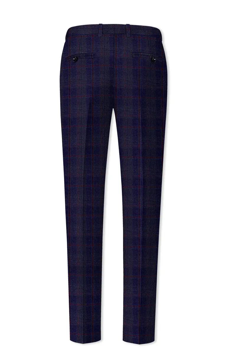 Tuna Blue Checkered Wool Blend Double Breasted Suit 14