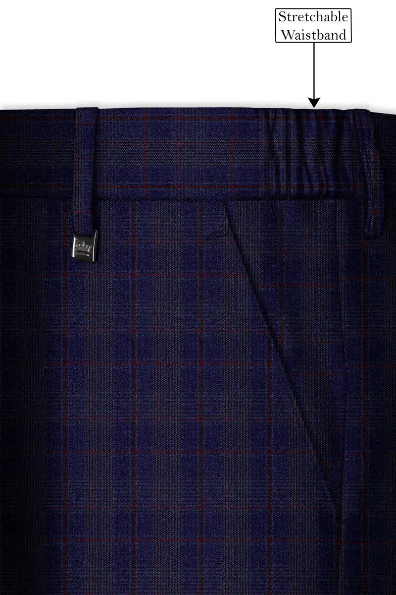 Tuna Blue Checkered Wool Blend Double Breasted Suit 15