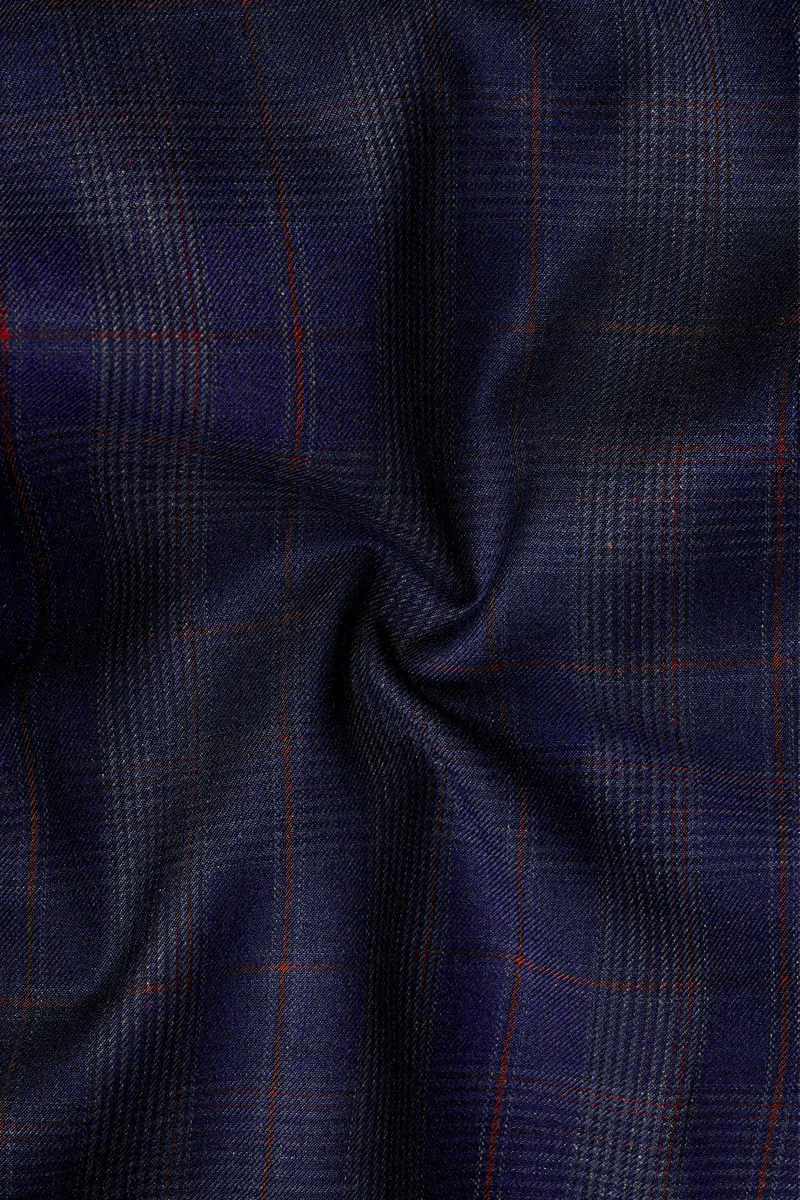 Tuna Blue Checkered Wool Blend Double Breasted Suit 3