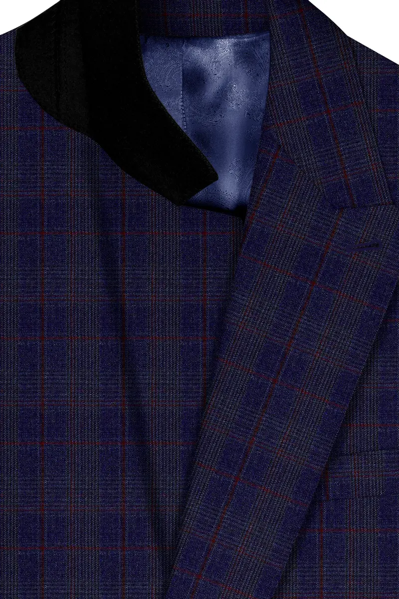 Tuna Blue Checkered Wool Blend Double Breasted Suit 5
