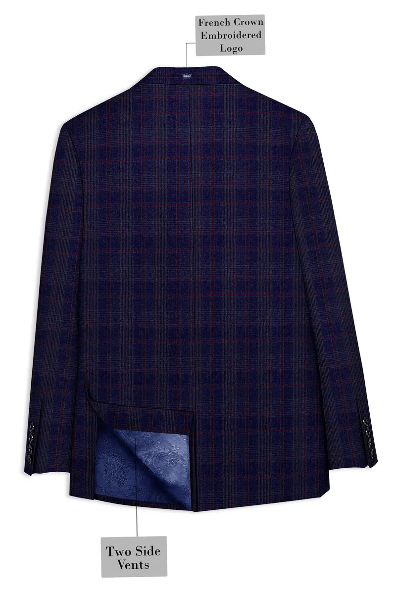 Tuna Blue Checkered Wool Blend Double Breasted Suit 9