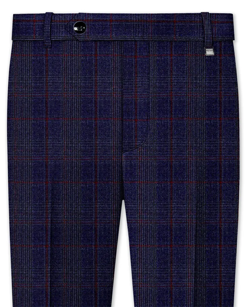 Tuna Blue Checkered Wool Blend Pant 1
